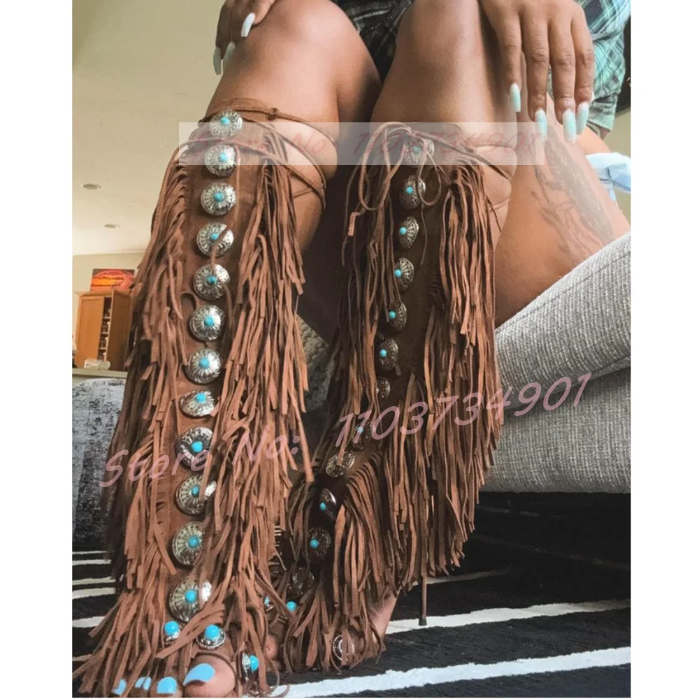Tassels Open Toe Gems Knee Hig - Crossfit Lady ulasan dan harga