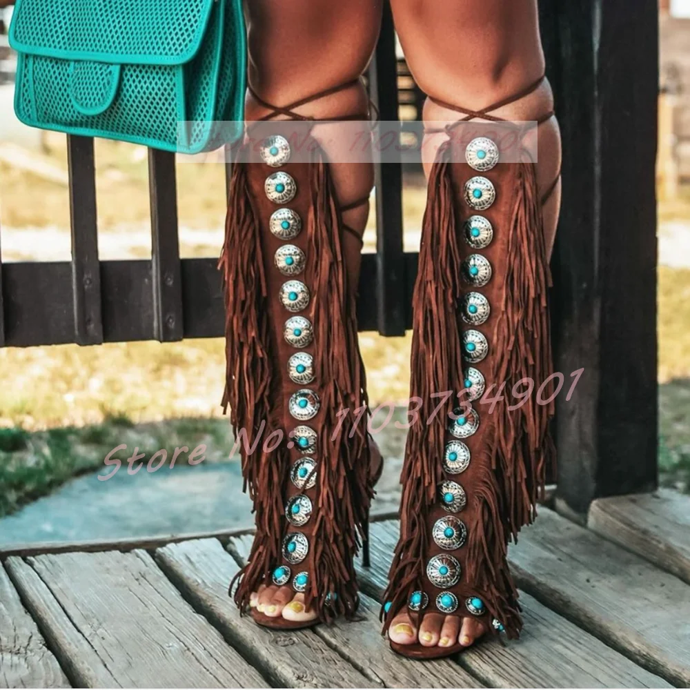 Tassels Open Toe Gems Knee Hig - Crossfit Lady ulasan dan harga